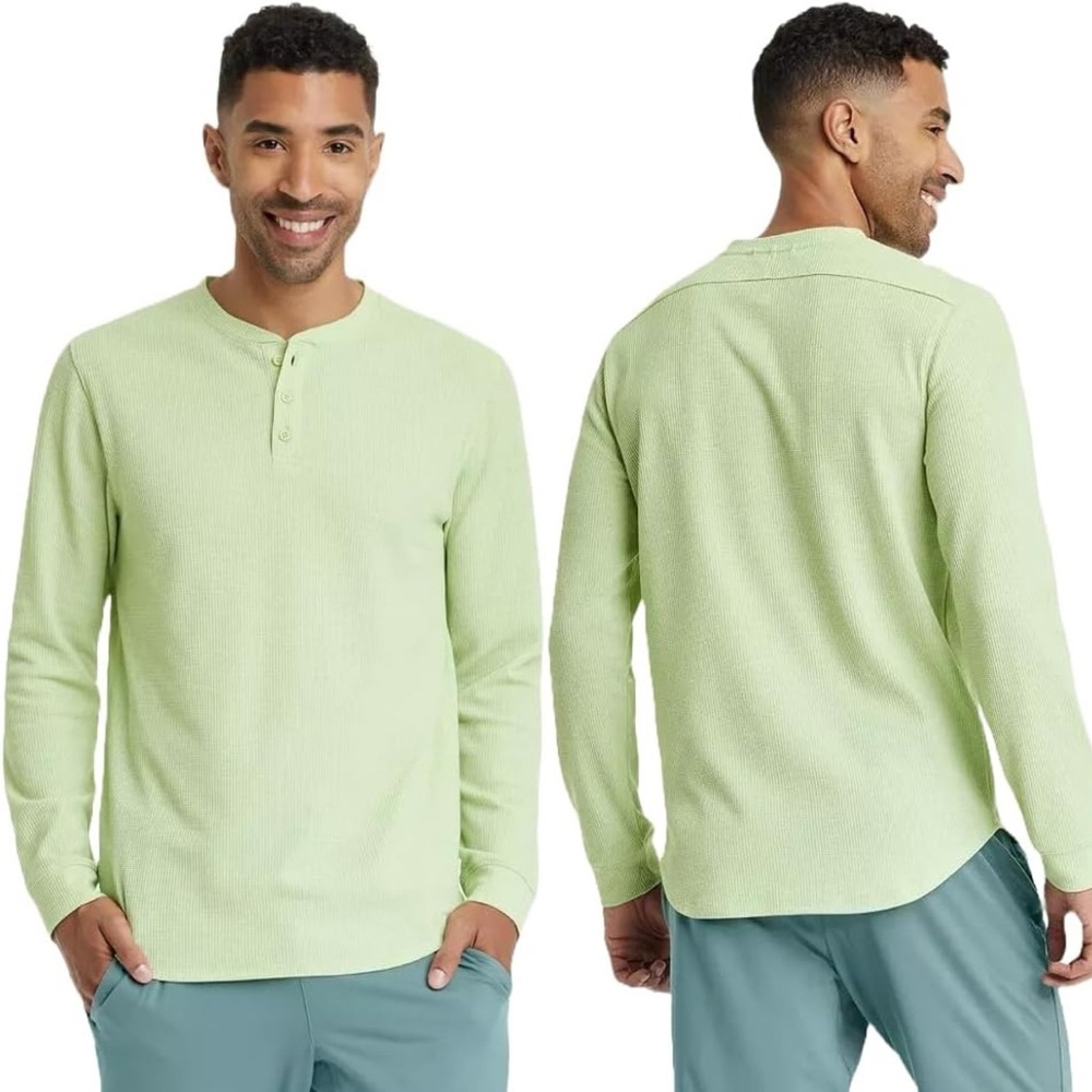 NWOT All in Motion Men's Waffle-Knit Henley Athletic Top